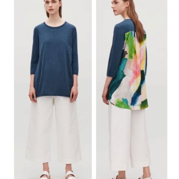 COS Womens Knit Tunic Top Blue Crewneck Mulberry Silk Back Art to Wear Sz S - Picture 2 of 11